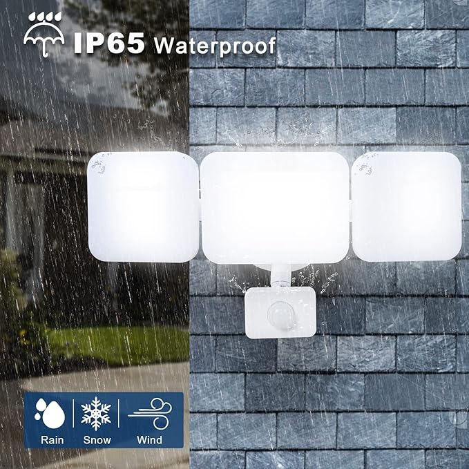 EMANER Motion Sensor Security Lights Outdoor, Dusk to Dawn & Motion Detector Adjust, Exterior Flood Lights 120V, 4500lm, Daylight White Frosted Lens Porch Light Waterproof (2-Pack, White)