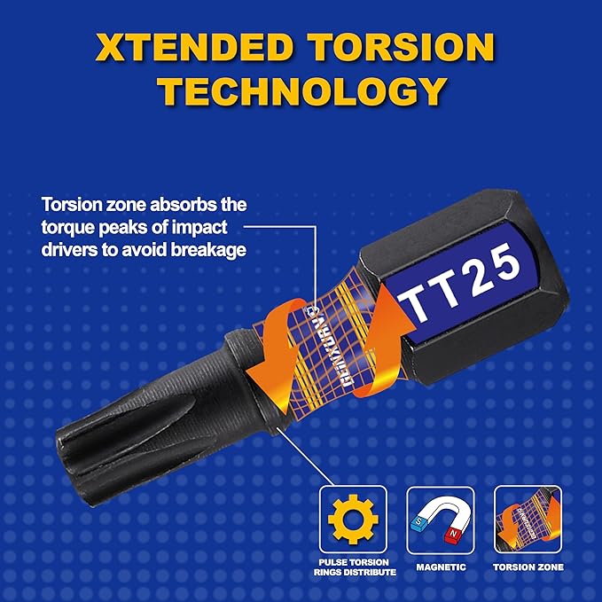 20Pieces 1 In. Impact Security Torx Screwdriver Bit Set, Magnetic Multi-Torx Head(T7-T40) Insert Bits, S2 Alloy Steel Star Bits with 1Pc Impact Bit Holder and Storage M-Box