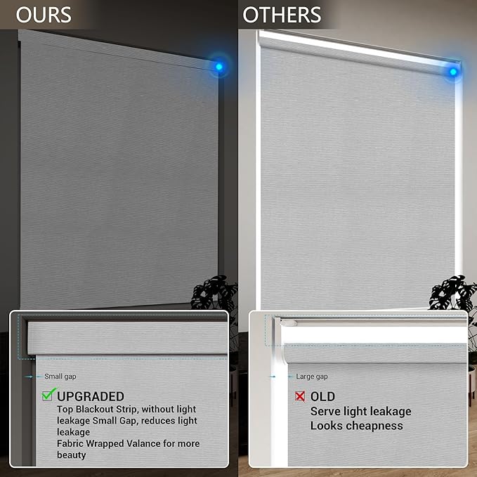 Motorized Blinds with Remote, Blackout Smart Roller Blinds Compatible with Apple Homekit Google Home and Alexa, Automatic Window Blinds Customize, Silver