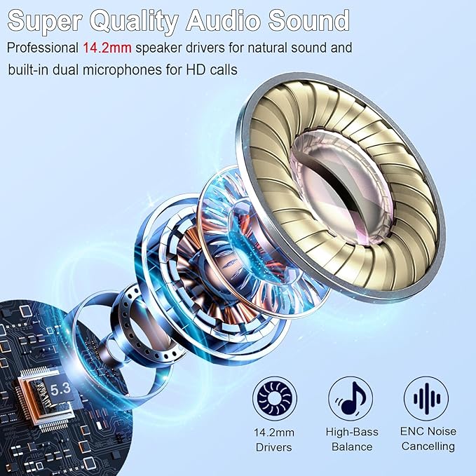 Wireless Earbuds Bluetooth 5.4 with 4 ENC Noise Canceling Microphones, 30H Playtime USB-C Fast Charging Case, Hi-Fi Stereo Sound, IP7 Waterproof & Ultra-Light 3g Design for Gym Running Workout