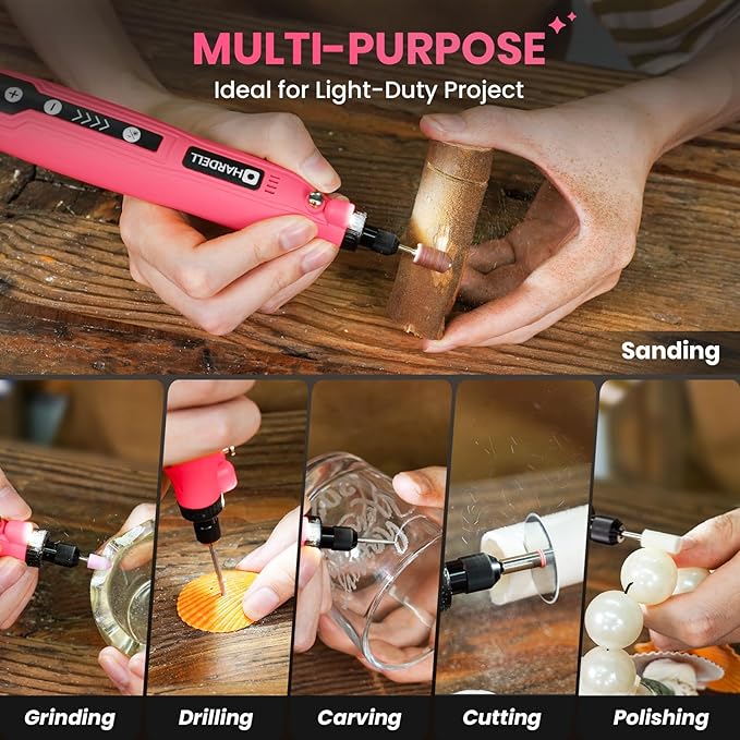 HARDELL Mini Cordless Rotary Tool, 5-Speed 3.7V Rechargeable Rotary Tool Kit with 61 Accessories, USB Charging Multi-Purpose DIY Tool for Sanding, Polishing, Drilling, Engraving, Woodworking