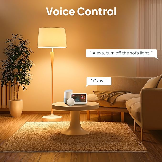 Linkind Matter Smart Light Bulb, Soft White to Daylight Tunable Alexa Light Bulbs, Smart Bulbs Work with Apple Home, Alexa, Google Home, SmartThings, 2.4GHz Wi-Fi LED, A19 E26, 800LM, 60W (4-Pack)