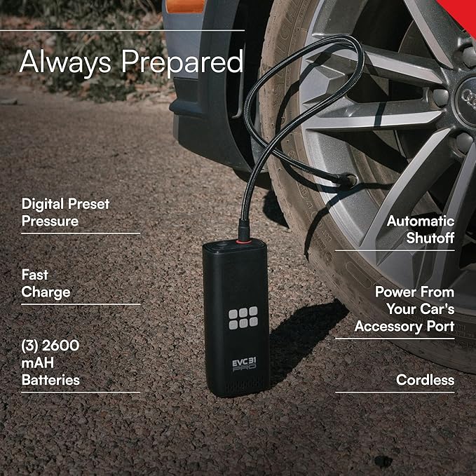 Viair Every Vehicle Carry EVC31 PRO - rechargeable, portable air compressor, dual power source, LED gauge w/preset - Tire Inflator Ideal for LT truck & suv's, cars, motorcycles, & E-bikes