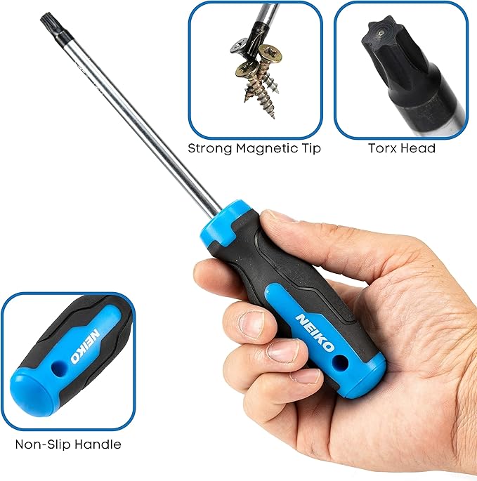 NEIKO 01377A Magnetic Torx Screwdriver Set | 12 Piece | T5 – T40 | 6 Point Star Head Driver | Heat Treated Chrome Vanadium Steel | Non Slip Cushioned Handle Grip | Magnet Bit Tip | Carrying Pouch