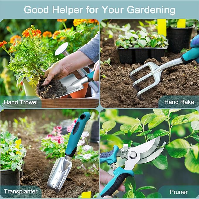 Kynup Garden Tools 7-Piece, Gardening Hand Tools, Gardening Tools Set Cultivators with Rust-Proof,Stainless Steel, Aluminum Alloy Material, Gardening Supplies Set Ideal Gift
