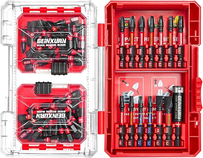 74Pieces Impact Screwdriver Bits Set, Magnetic S2 Steel Phillips/Slotted/Square/Torx Insert Power Bits Tips, Impact Bit Holder with Red Storage Box Case