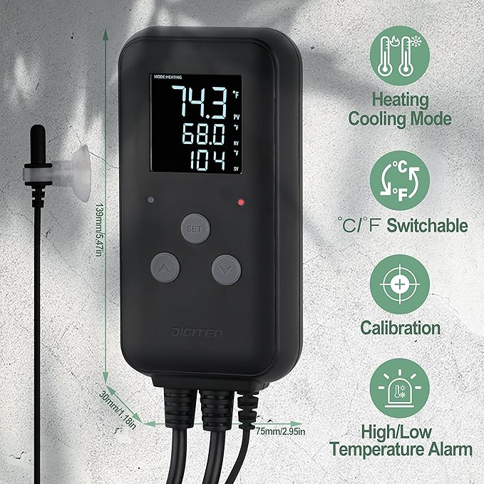 DIGITEN Waterproof Temperature Controller DTC310 Digital Temperature Controller Aquarium Temperature Controller Greenhouse Thermostat for Heater 10A Outdoor Heat Mat Thermostat Controller for Seedling