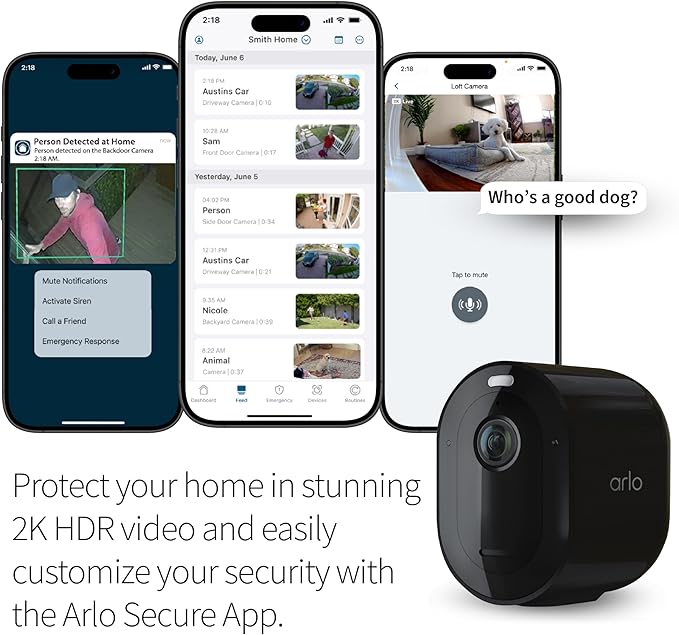 Arlo Pro 5S Spotlight Security Camera 2K HDR | Outdoor | Wireless | Dual-Band Wi-Fi Connects to The Strongest Network | 12X Zoom, 2-Way Audio, Color Night Vision, Live Stream Black (Black, 2 Cameras)