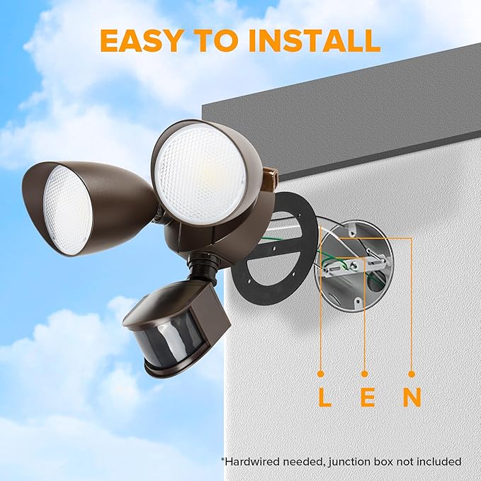 LUTEC 32W 3500 Lumen LED Security Lights Motion Sensor Light Outdoor, 5000K Daylight, IP65 Waterproof, Dusk to Dawn, Motion Detector Flood Light for Garage, Yard, Porch-Brown