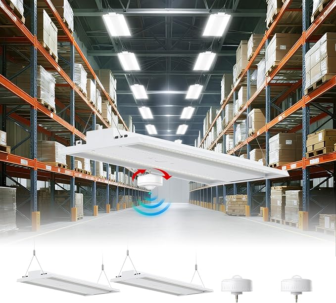 LED Linear High Bay Light, Adjustable 400W/320W/240W/100W With Motion Sensor, 60000LM, 100-277V, 0-10V, 5000K, Commercial Linear High Bay Led Shop Lights for Warehouse Industrial Workshops, 2 Pack, UL