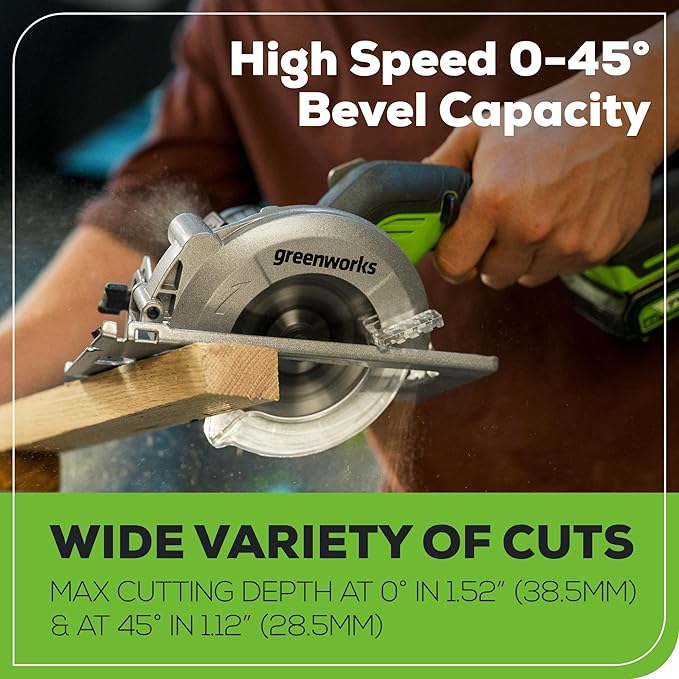 Greenworks 24V Brushless Small Circular Saw,4-1/2" Compact Circular Saw, 6500 RPM Mini Circular Saw,2.0Ah Battery and Compact Charger Included