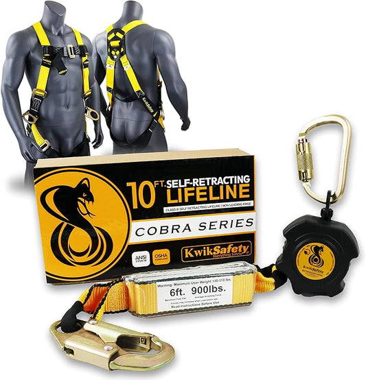 KwikSafety - 10' Cobra Web Self-Retracting Lifeline [Combo] Class 1 Retractable Safety Lanyard SRL ANSI OSHA Fall Gear