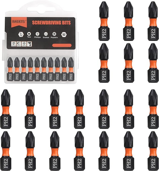 Pro PH2 Bit Assortment - Screwdriver Bits Set 20Pcs, 25mm Length, Phillips Screwdriver Bit, 1/4 Inch Hex Shank, with Storage Box