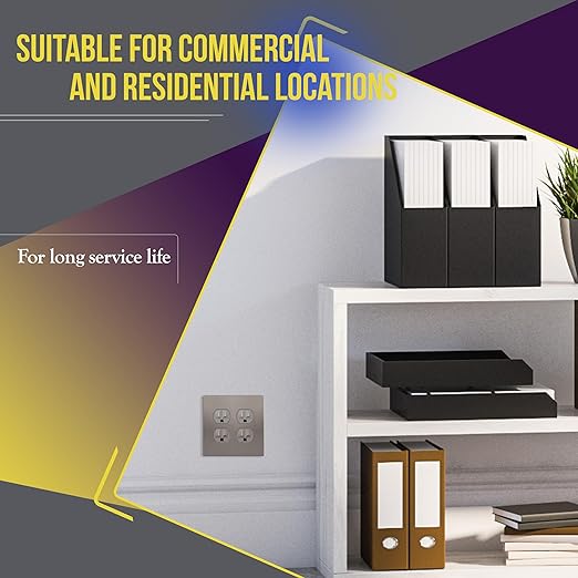 ENERLITES Elite Series Duplex Receptacle, Residential Grade Wall Outlet, Duplex Electrical Outlet, Self-Grounding, 3-Wire, 2-Pole, 15A 125V, UL Listed, 61580-TR-NK-10PCS, Nickel, 10 Pack