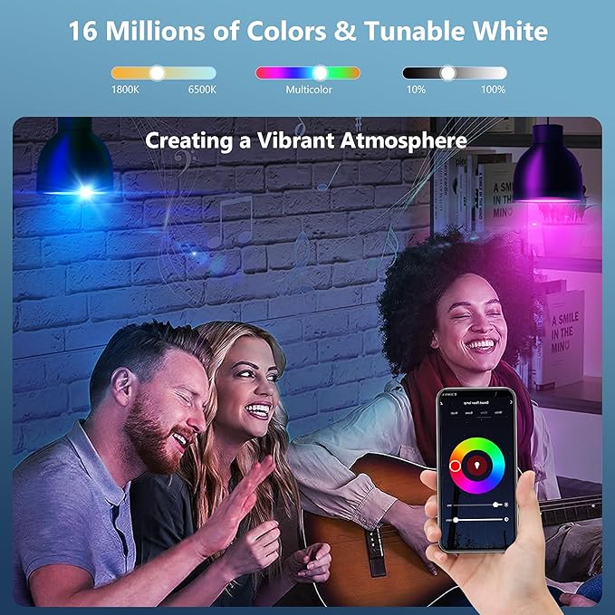 OHLUX Smart Light Bulbs 8Pack, WiFi & Bluetooth, RGB Color Changing, 100W Equivalent, Dimmable, A19 E26 110V, Compatible with Alexa, Google Assistant, Music Synic