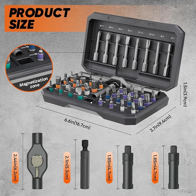 Saker 42 in 1 Magnetic Screwdriver Set, Multi Bit Free Combination Ratchet Screwdriver Set Portable Repair Tool Kit for Furniture, Computer, Bicycle and DIY Grey