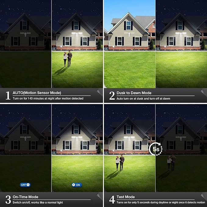 SANSI 55W Motion Sensor Outdoor Lights 7000LM Super Bright LED Security Lights, 5000K Dusk to Dawn Flood Light, 4 Modes,Wide 320°Angle Illumination, for Yard, Patio, Garage, Doorways Wired Not Solar