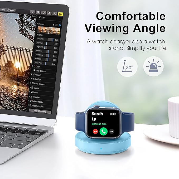 Portable Magnetic Charging Dock for Apple Watch, Wireless Fast Watch Charger Stand with Charging Cable,Support Nightstand Mode,Compatible with Apple Watch 10 9 8 7 SE 6 5 4 3 2/Ultra 2-Sky Blue