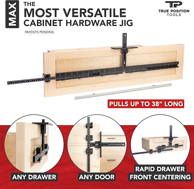 True Position Tools MAX Cabinet Hardware Jig - Install Long Pulls and Shelf Pin Holes - Made in USA - Hand Calibrated