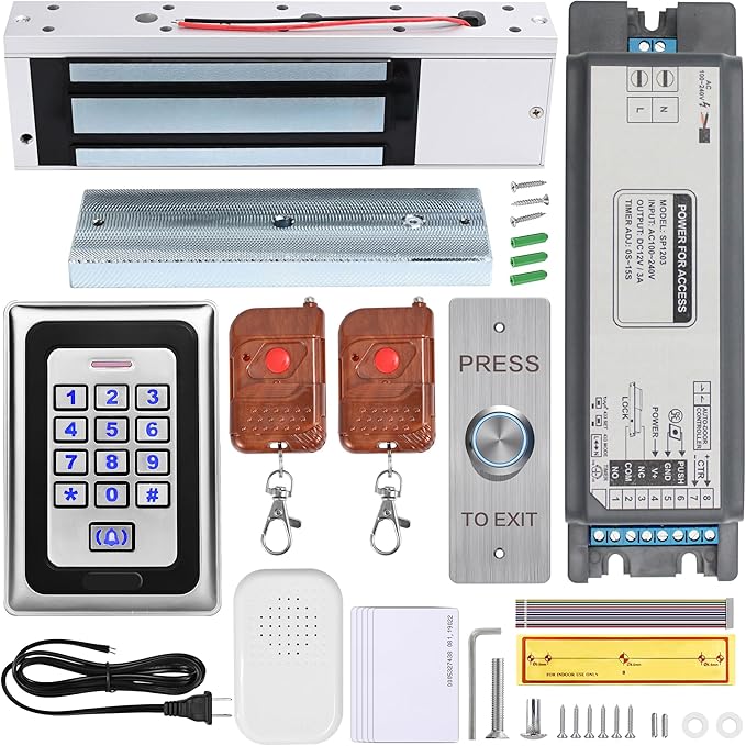 Smart Access Control System Kit – Metal Touch Keypad, 1200LB Magnetic Lock, Tuya App Remote Access, 2 Remote Controls, RFID Cards, Metal Exit Button – for Home/Office (K3-1-1200lbs Lock Kit)