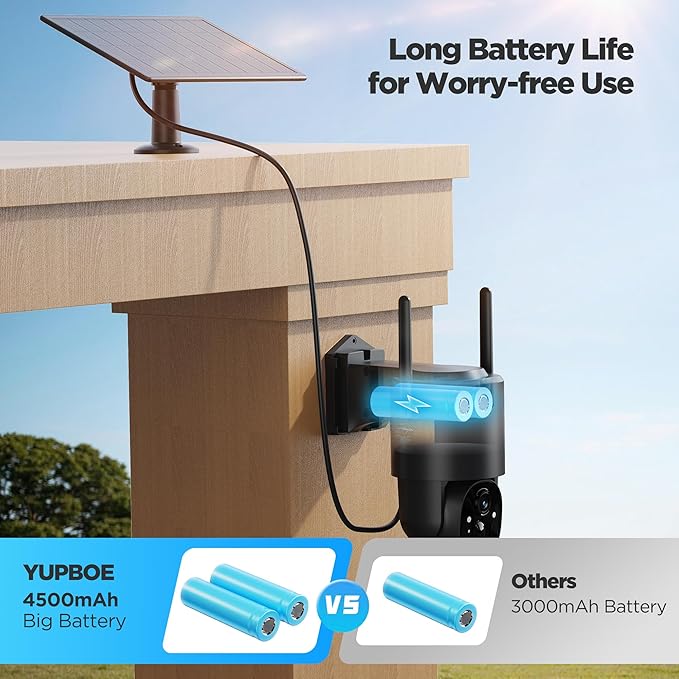 Security Cameras Wireless Outdoor Solar: Battery Cameras for Home Security WiFi Camera Outdoor Surveillance Camera PTZ 360° CCTV Cam System with Floodlight Color Night Vision PIR Sensor