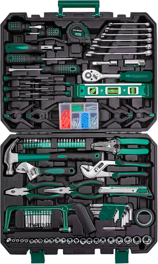 CARTMAN 238-Piece Tool Set with Socket Wrench & Auto Repair Tools Mixed General Household Hand Tool Kit, Green Plastic Toolbox Storage Case Comprehensive DIY, Home & Car Maintenance