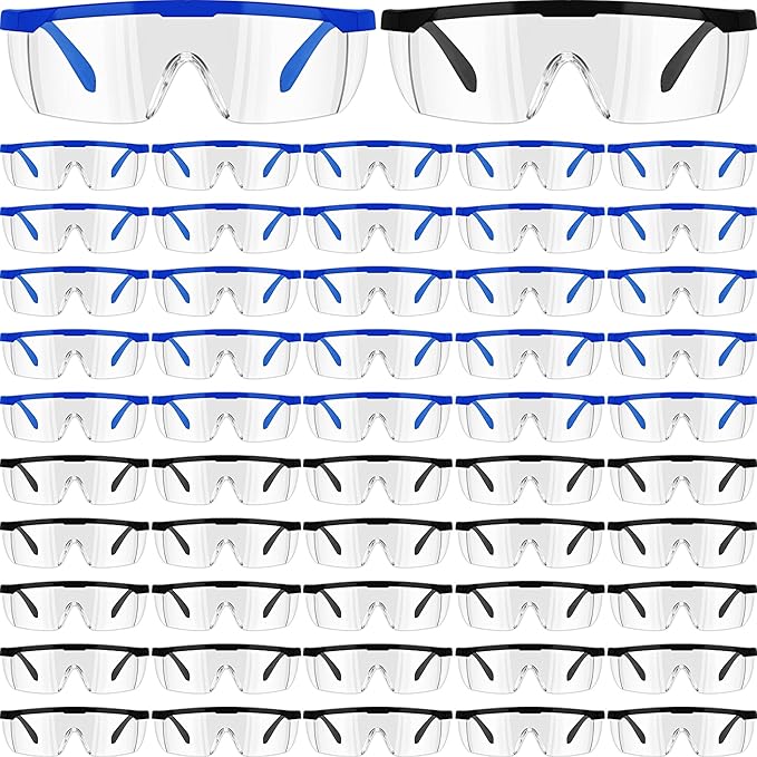 64 Pairs Safety Goggles Bulk Lab Goggles for Science Class over Glasses Eye Protection Glasses for Men Women Kids(Blue, Black)