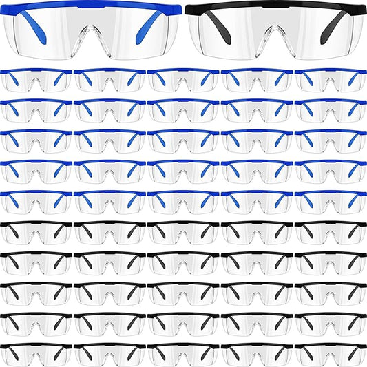 64 Pairs Safety Goggles Bulk Lab Goggles for Science Class over Glasses Eye Protection Glasses for Men Women Kids(Blue, Black)