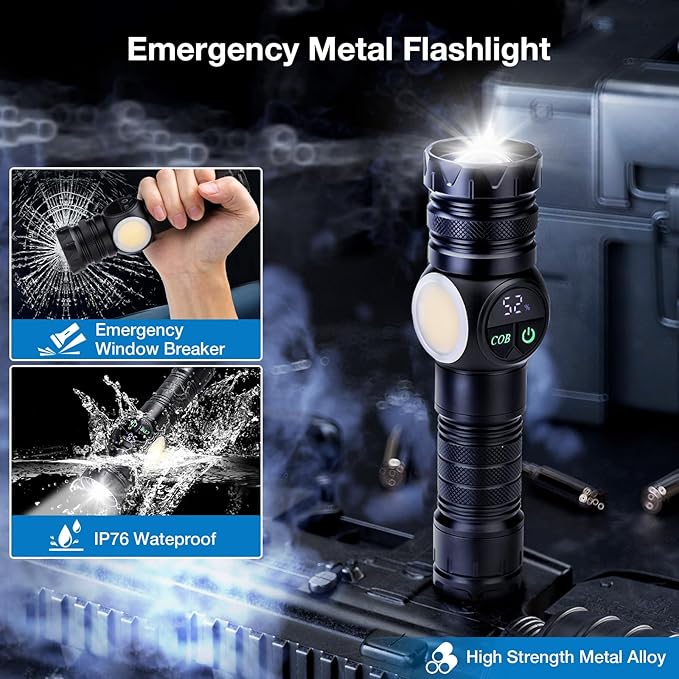 Rechargeable Flashlight High Lumens, Ewenele 990,000L High Lumens LED Flash Light, Zoomable Super Bright Handheld Flashlights with 9 Modes, Side Light, Magnetic Base, USB C, Waterproof for Emergencies