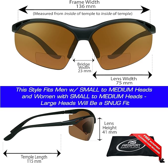 proSPORT Bifocal sunglass Safety Reader Z87 Wrap Around No Slip Grip +1.50 +2.00 +2.50 +3.00