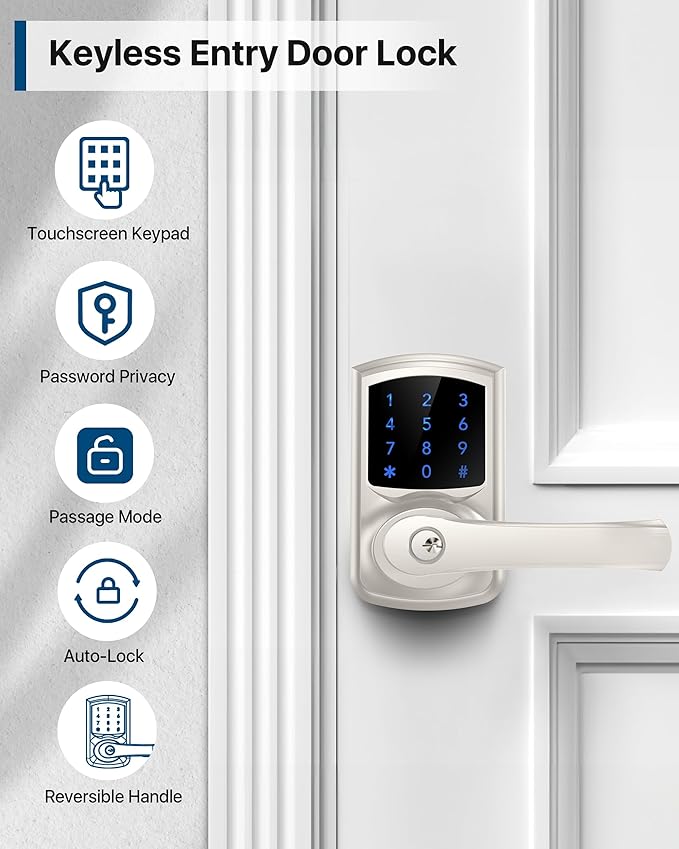 Keyless Entry Door Lock with Keypad and Handle for Front Doors, Touchscreen, Anti-peep Password, Auto-Locking, Satin Nickel 4 Pack