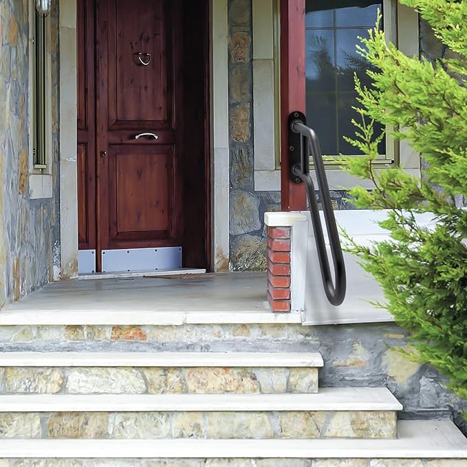 SELEWARE Heavy Duty Non-Slip Handrails for Outdoor 1-3 Step, Wall Mount Stair Hand Railing Grab Bars, U-Shape Safety Handle for Garage, Porch, Garden (Dia 1.3" Pipe, Black)