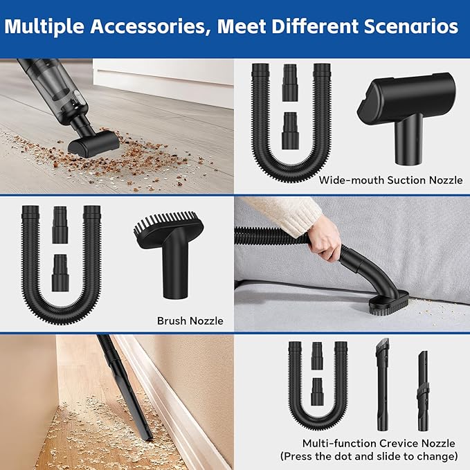 Handheld Car Vacuum Cleaner Cordless: 9500PA Powerful Suction Portable Lightweight Hand Held Vacuum - Large Capacity Battery Last Long Wireless Mini Vacuum With LED Light For Home Office Cleaning