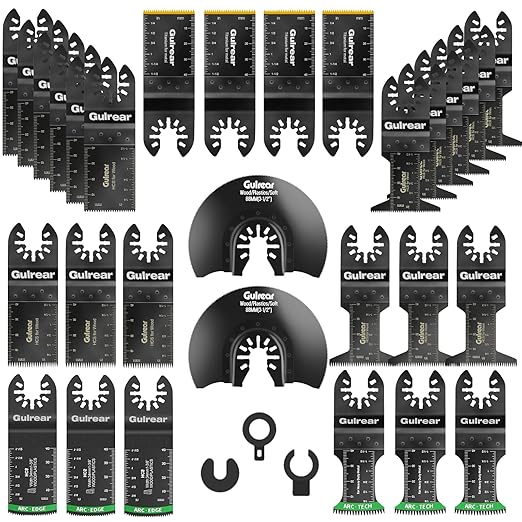 33PCS Oscillating Multi Tool Blade Kit, Professional Titanium Plated and Curved Edge Saw Blades with Quick Change Adapter, Professional Precision Cutting Blades for Wood/Metal, Plastic, DIY Projects