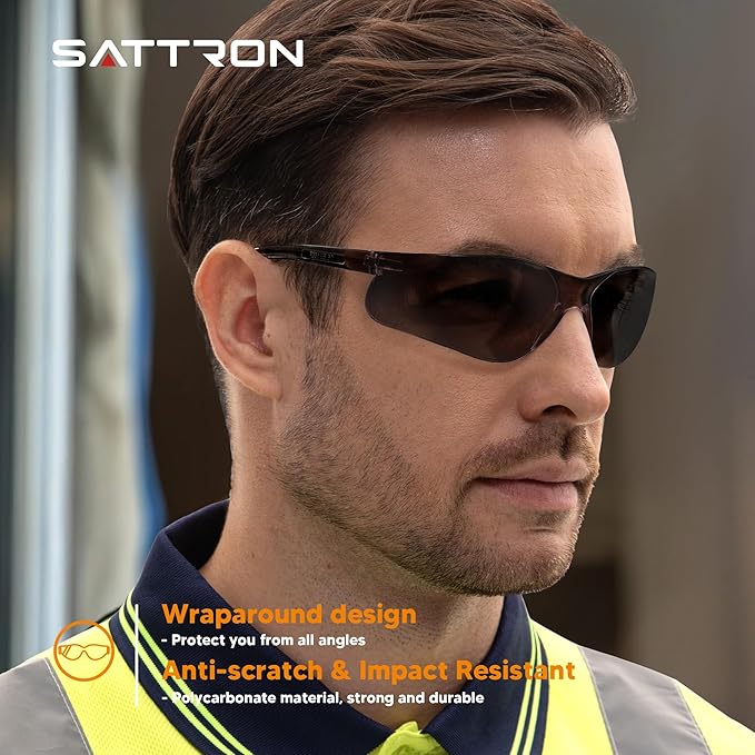 Tinted Safety Glasses 24pk, Safety Sunglasses Bulk UV Protection ANSI Z87.1, Protective Eyewear Scratch Impact Resistant Safety Goggles for Men Women Work Construction Lab Smoke Grey& Blue Frame