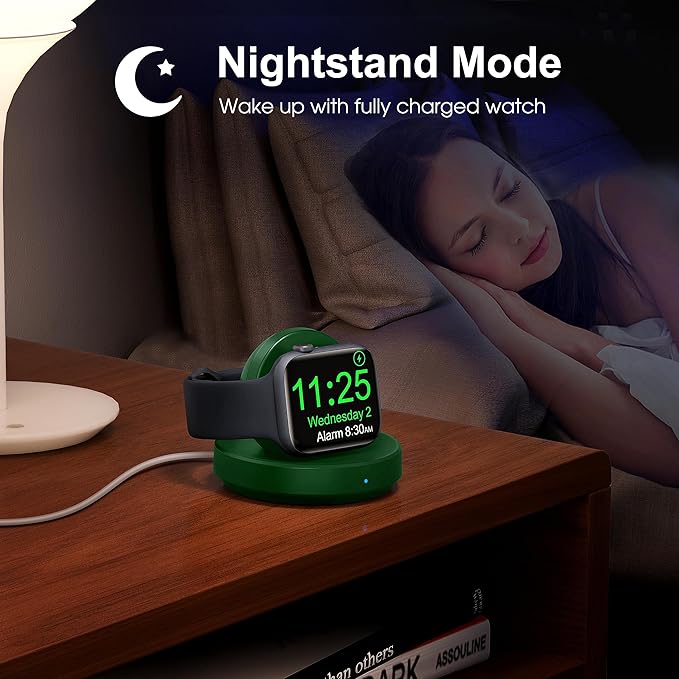 Portable Magnetic Charging Dock for Apple Watch, Wireless Fast Watch Charger Stand with Charging Cable, Support Nightstand Mode, Compatible with Apple Watch 10 9 8 7 SE 6 5 4 3 2/Ultra 2-Green