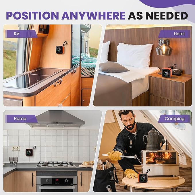 3-in-1 Portable Carbon Monoxide Detector | UL-Compliant CO Detector, Temp, Humidity Monitor for Travel, Camping, RV | USB-C Rechargeable (1, Orange)