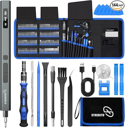 STREBITO 144-Piece Upgraded Electric Screwdriver, Max 0.7 N.m, 120 Magnetic Bits, 5-gear Torque Adjustment, Precision Screwdriver Set, Repair Tool Kit for Tech, Electronics and PC, Gifts for Men