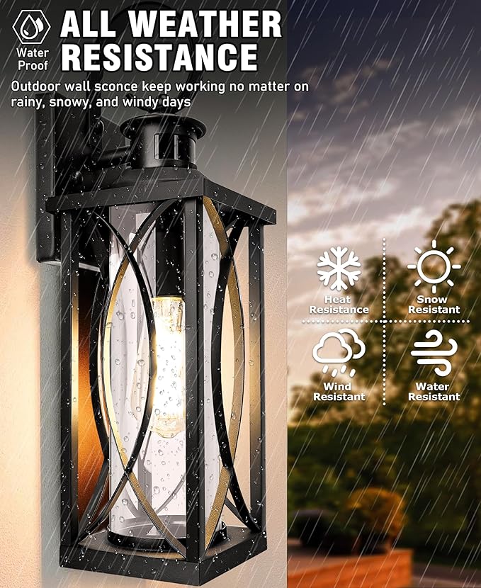 DBF Dusk to Dawn Motion Sensor Outdoor Lights 17.5 Inch, 3 Lighting Mode Exterior Light Fixtures Porch Lights Outdoor Wall Sconces Waterproof Anti-Rust, Black Wall Lanterns for House Front Door Garage