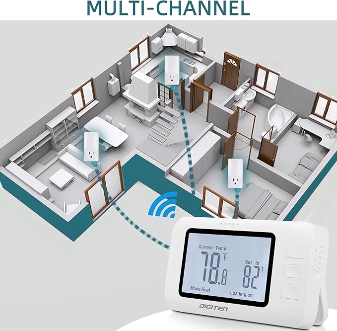 DIGITEN Wireless Thermostat WTC100 Pro Temperature Controller for Cooling & Heating, Remote Controlled Outlet, Easy-to-Use and Non-Programmable Plug in Thermostats for Home