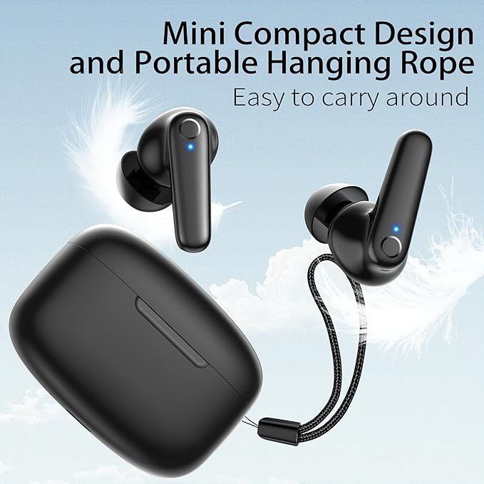Wireless Ear Buds Bluetooth 5.3 60H Using Time Headphones Deep Bass Clear Call Earbuds with Built-in Mic Touch Control Lightweight Headsets for Studying Working Gaming Black