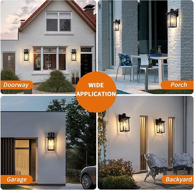 2 Pack Motion Sensor Outdoor Wall Lights Dusk to Dawn Outdoor Wall Lantern Porch Lights Outdoor Wall, Matte Black Wall Mount Vintage Outdoor Garage Lights Exterior Patio Wall Light Fixtures
