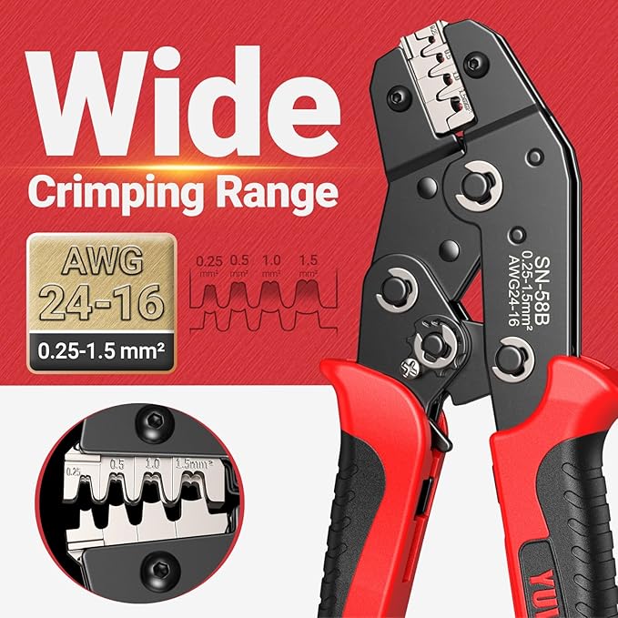 Ratcheting Wire Crimping Tool for AWG 24-16 Open Barrel Terminals – Professional Crimper Tool for JST, DuPont, AMP, Deutsch & Delphi Connectors