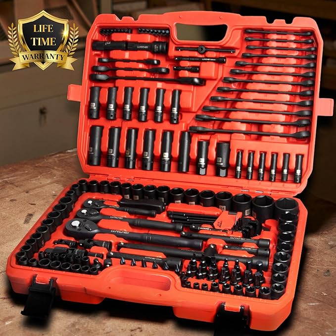 LLNDEI 160-Piece Mechanics Tool Set, Metric Socket Set 1/2 1/4 3/8 inch Drive Professional Tool Kit, CR-V Deep & Shallow Kit with Quick Release Ratchet
