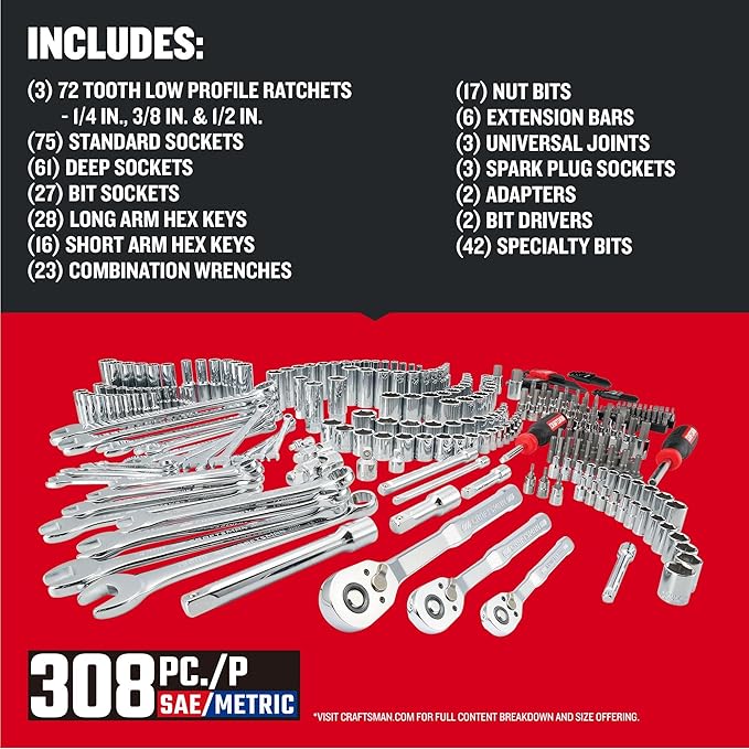 CRAFTSMAN 308 Piece Mechanics Tool Set, Socket and Wrench Set (CMMT45939)