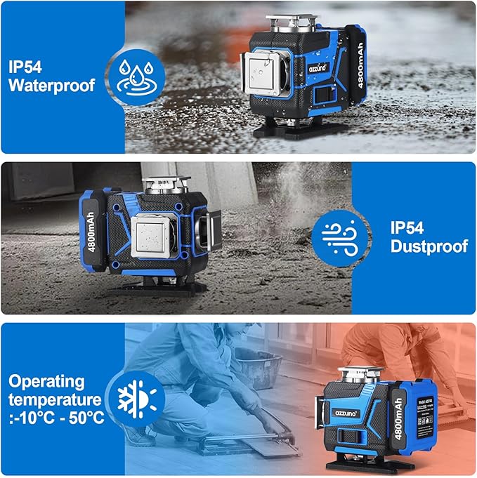 Laser Level with Tripod, AZZUNO 4x360 Laser Level 360 Self Leveling for Picture Hanging, Rotating Laser Covers Green Line Laser with 2x4800mAh Li-ion Battery, Ideal for Outdoor, Construction, Tile