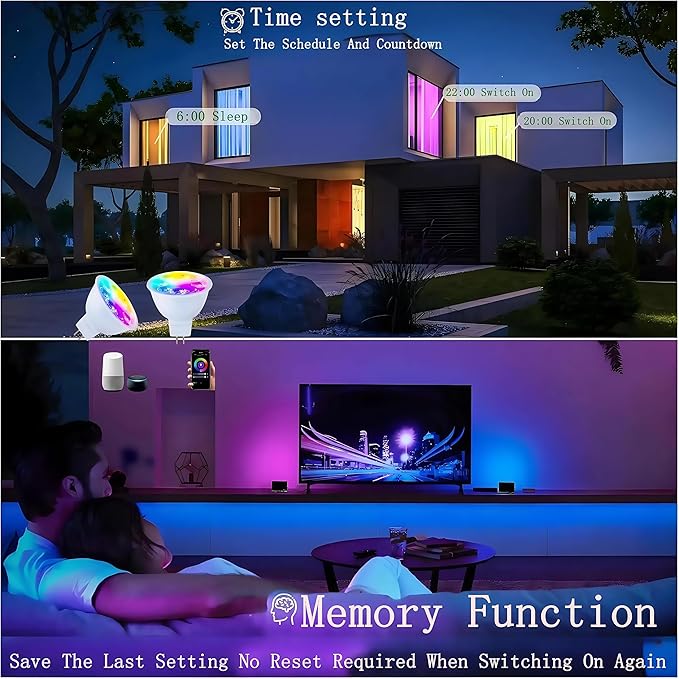 Smart MR16 GU5.3 LED Bulb,GU5.3 Light Bulbs,Dimmable Color Changing Light Bulbs,12Volt Gu5.3 Bi-Pin Base,WiFi & Bluetooth LED Bulbs Work with Alexa,Google Assistant,16Million Colors Syncs with Music.