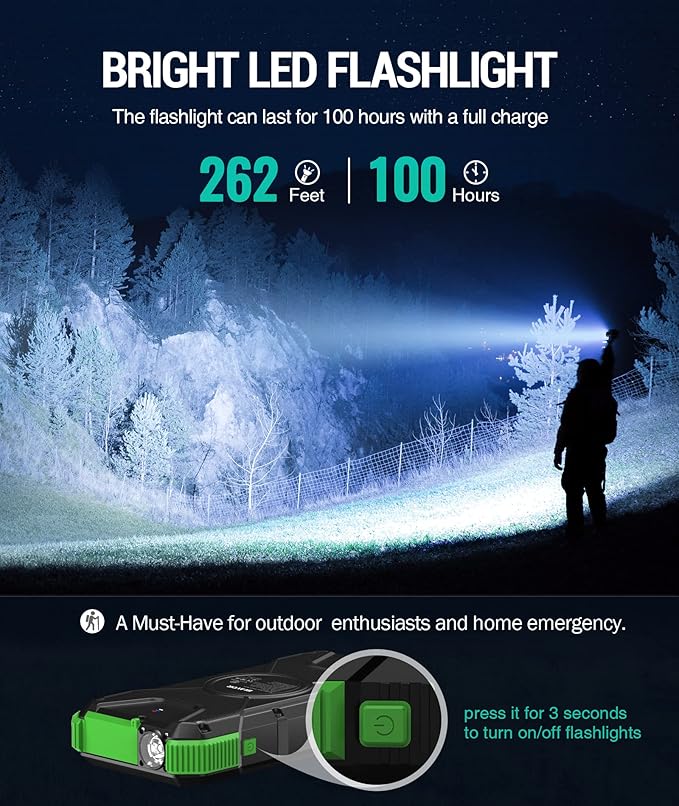 BLAVOR Solar Power Bank, PD18W QC3.0 Fast Charging 10W Wireless Charger 20000mAh Solar Powered Powerbank with Type C Input/Output, IPX5 Waterproof, Camping Flashlight, Compass, Carabiner