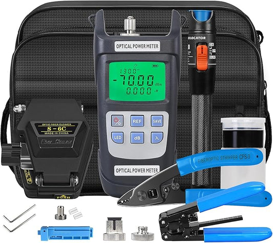 FTTH fiber optic tool kit 8-in-1 fiber optic terminal kit S-6C Optical Fiber Cleaver equipped with VFL15KM fiber optic tool kit Y710A optical power meter -70~+10dbm fiber stripping pliers