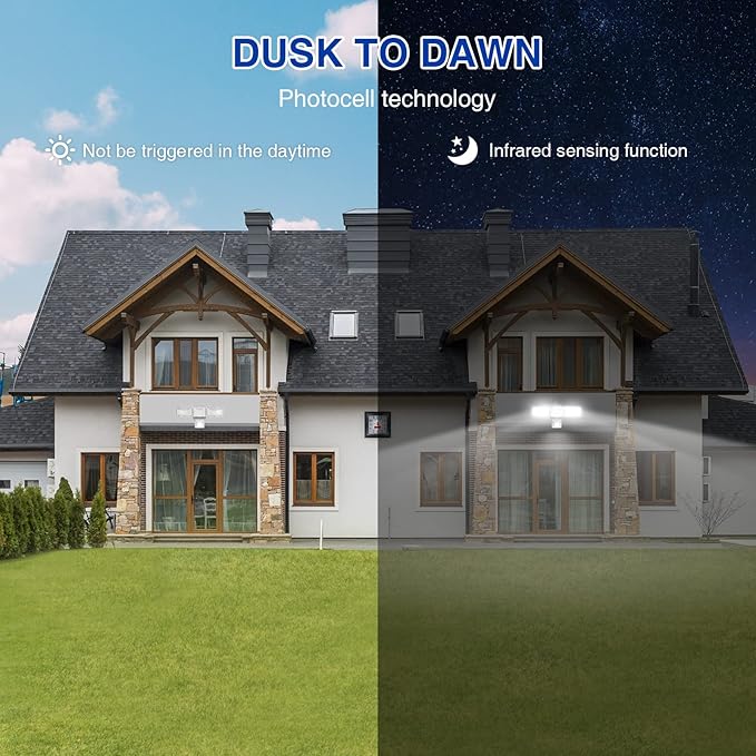 Motion Sensor Outdoor Lights - 4600LM LED Security Lights, Dusk to Dawn, IP65 Waterproof, 3 Adjustable Head Motion Detector Flood Lights for Garage, Yard, Porch